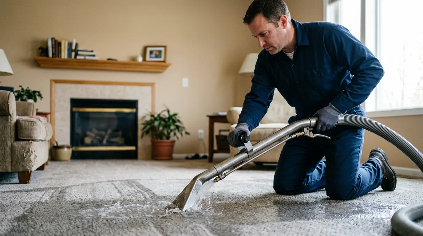 Water damage restoration technician working near Chester, IL
